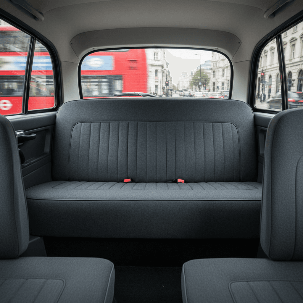 Spacious back seat interior of a London black cab