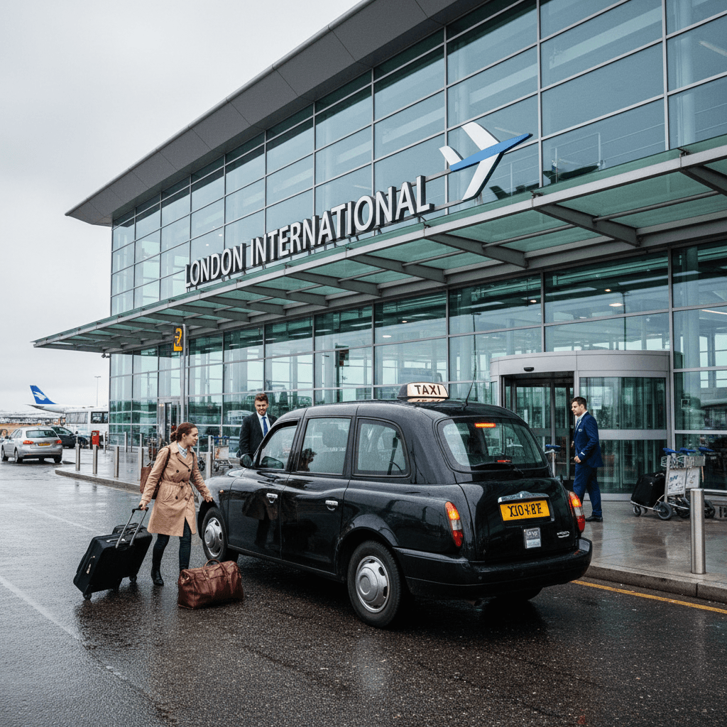 Black cab at airport terminal
