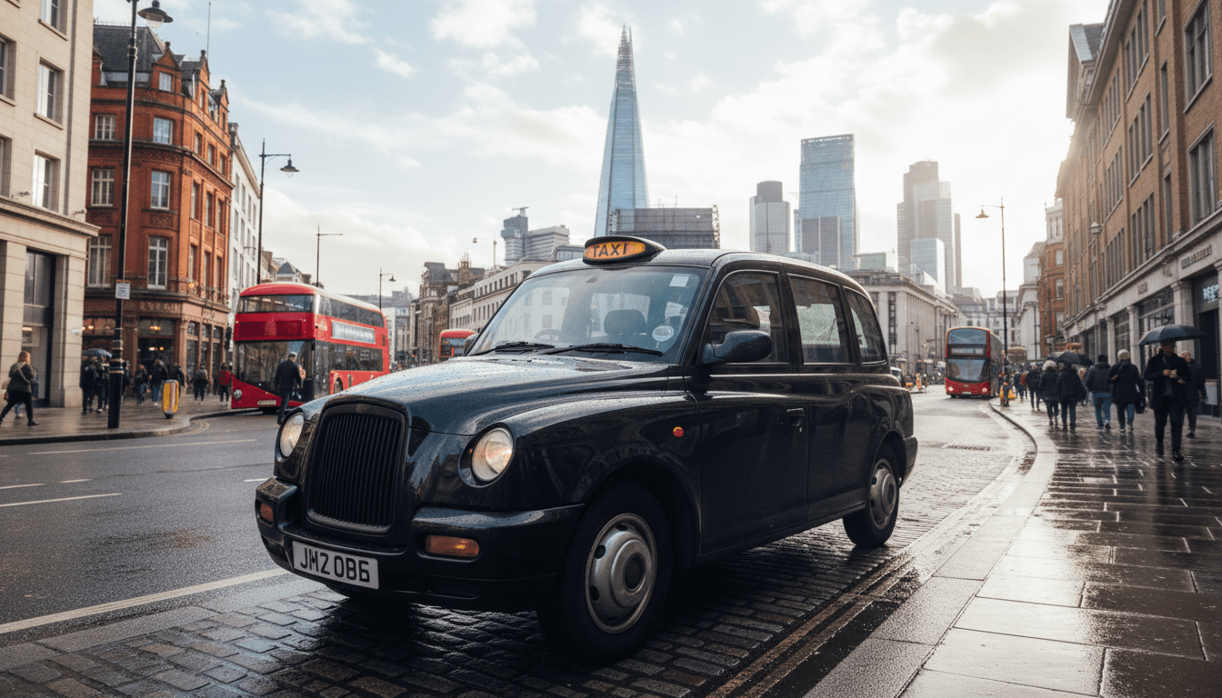 Traditional London black cab ready for airport transfer service