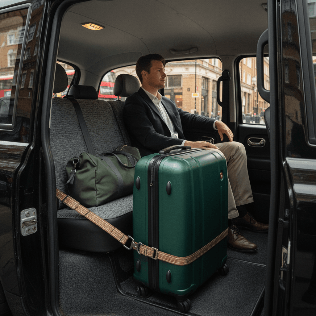 Passenger comfortable in cab with luggage stored