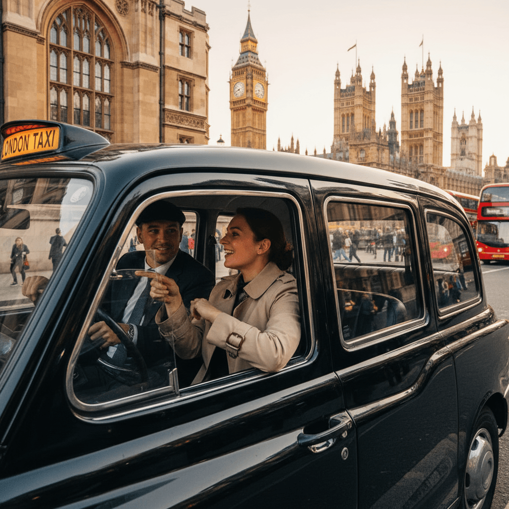 Driver sharing London history with passenger