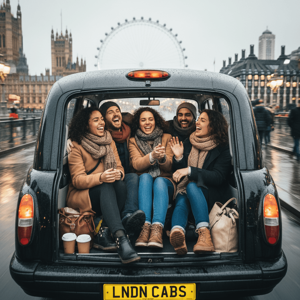 Group of people in a black cab