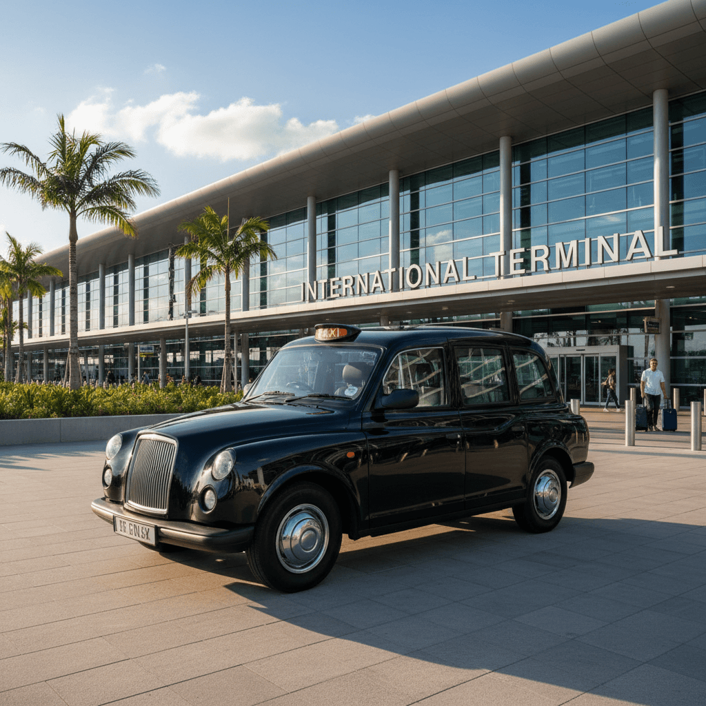 Traditional black cab waiting at airport