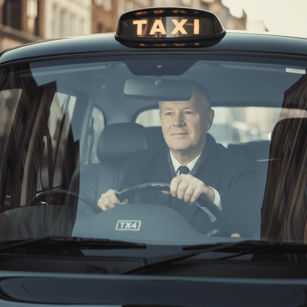Black cab driver ready for a journey