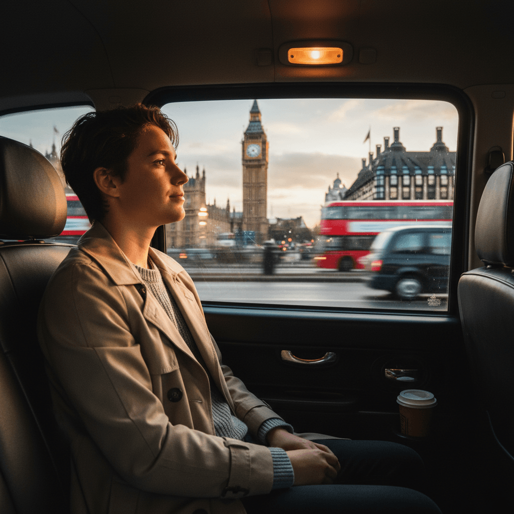 Passenger enjoying a ride in a black cab