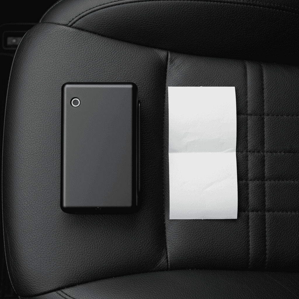 Card reader and receipt on a black cab seat